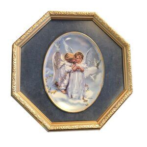 Sandra Kuck Collector Plate Angel's Wings Kisses 1999 Wood Frame Limited Edition